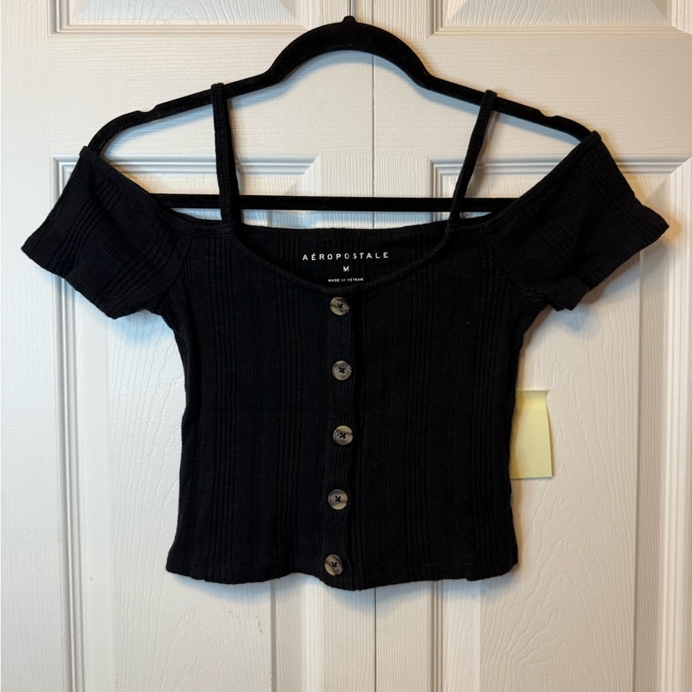 Aeropostale Black Button-Down Crop Top